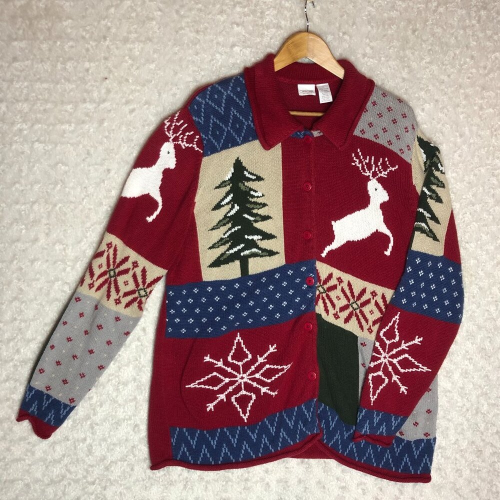 Cherokee Women's Winter Knit Theme Button‎ Down Cardigan Size 1X